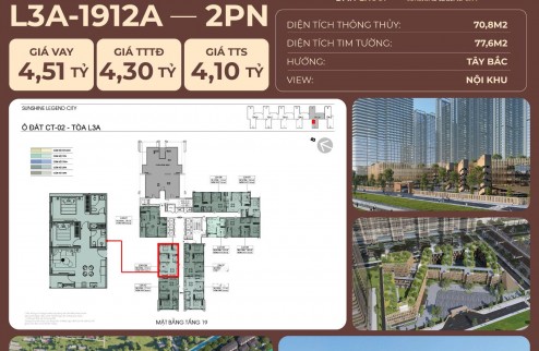 CHỈ VỚI 2.46 TỶ/CĂN 1N GÓC DUY NHẤT TÒA L3 VIEW NỘI KHU